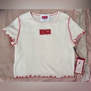 Forever 21 Bongo Cream and Red Ruffle Trim Top
